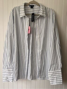PrettyLittle Thing Women’s Blue Oversized Stripe Cuff Shirt